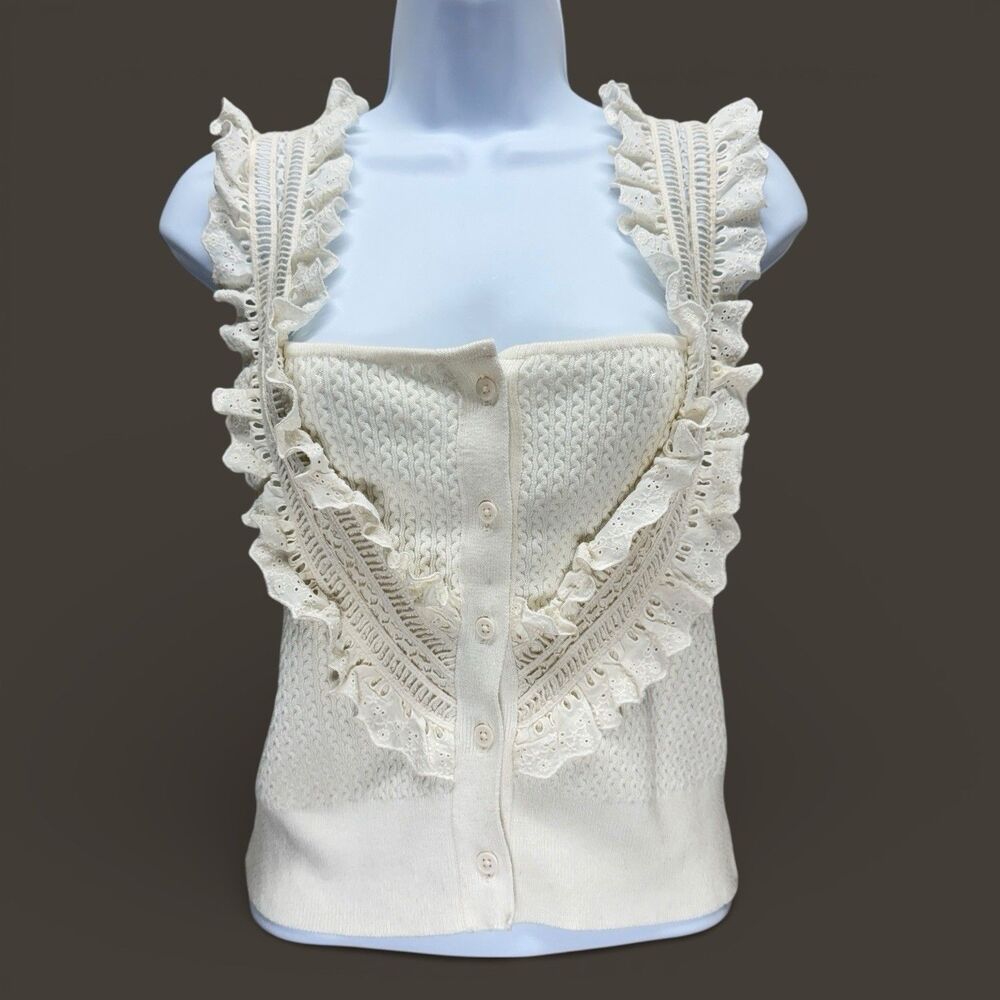 Anthropologie Pilcro White Eyelet Ruffle Tank Top - Picture 2 of 10